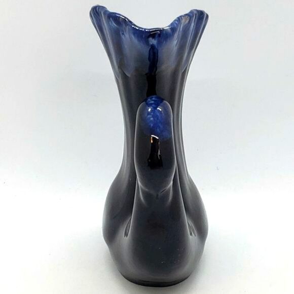Small Vintage Blue Drip Glaze Art Pottery Swan Vase - Picture 8 of 10